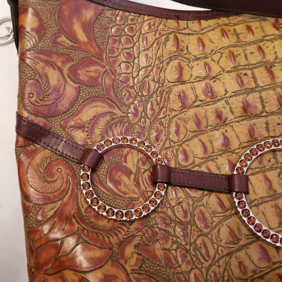 Authentic Raviani Croc Leather Tote Bag Purse Embellished Rhinestones Western - Picture 11 of 12